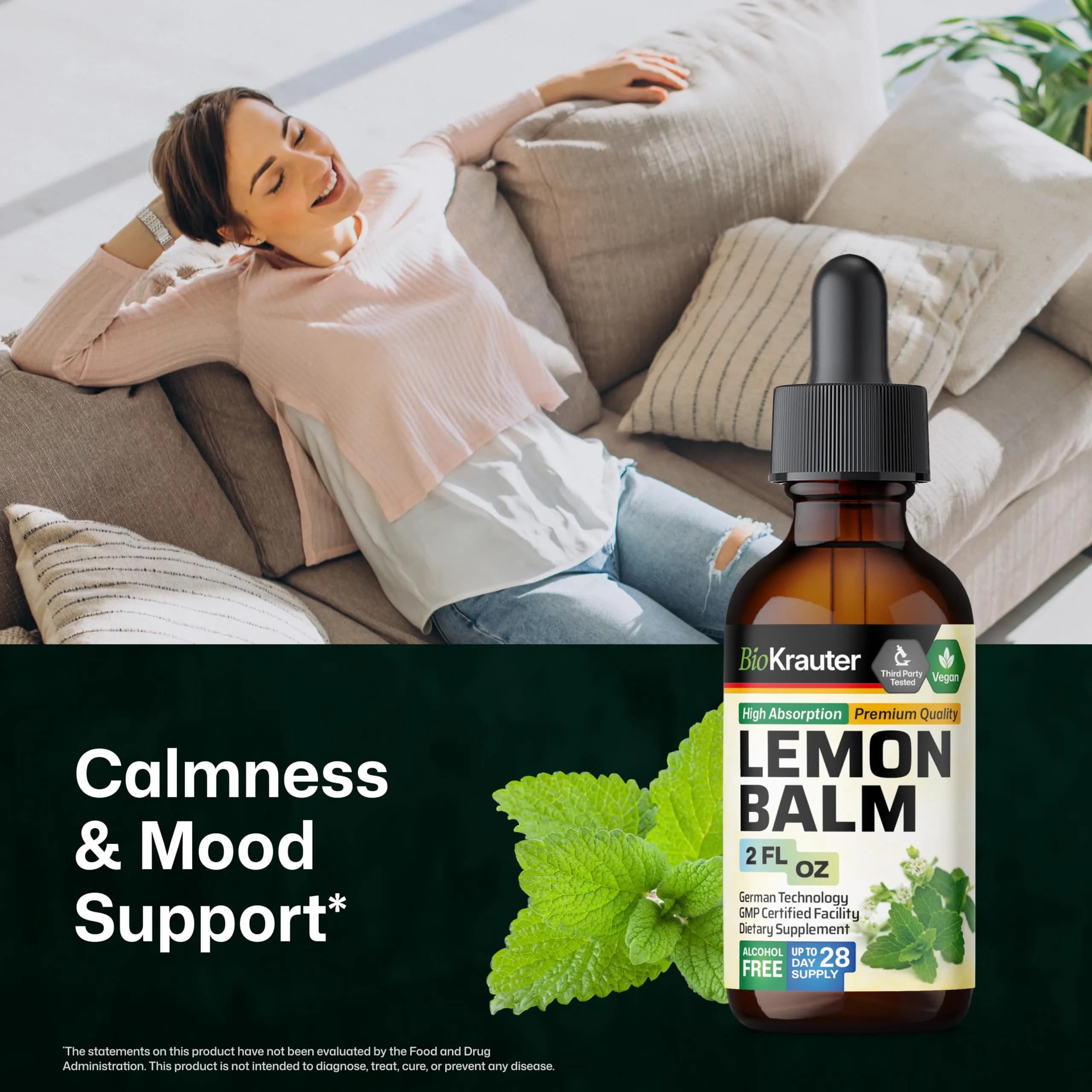 BIO KRAUTER Lemon Balm Tincture 60 ml (2 Fl Oz) | Natural Calming & Sleep Support - view 2