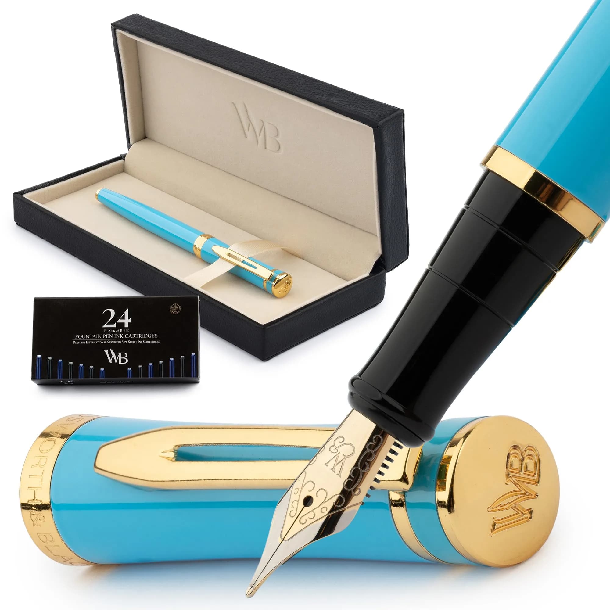 Wordsworth & Black Luxury Fountain Pen Sky Blue Medium Nib | Smooth Ink Flow for Students & Professionals — Sky Blue
