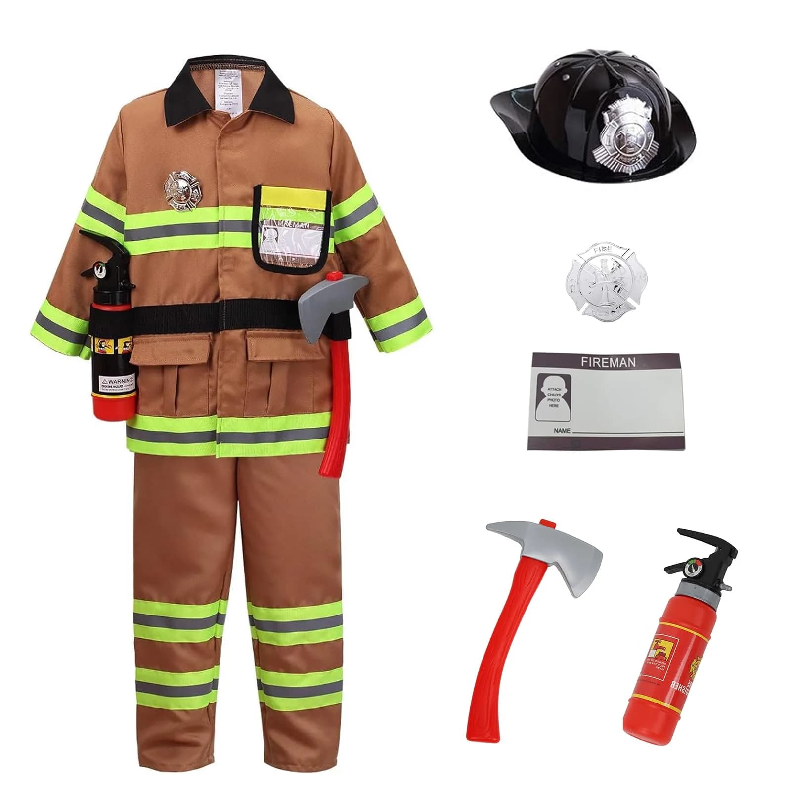 yolsun Kids Fireman Costume Set Halloween Role Play Dress Up Tan, 4-5Y | Authentic US Import for Kids