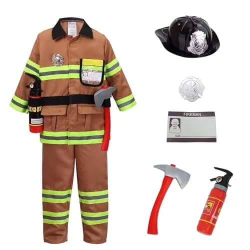 yolsun Kids Fireman Costume Set Halloween Role Play Dress Up Tan, 4-5Y | Authentic US Import for Kids thumbnail 1