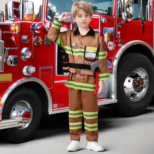 yolsun Kids Fireman Costume Set Halloween Role Play Dress Up Tan, 4-5Y | Authentic US Import for Kids thumbnail 6