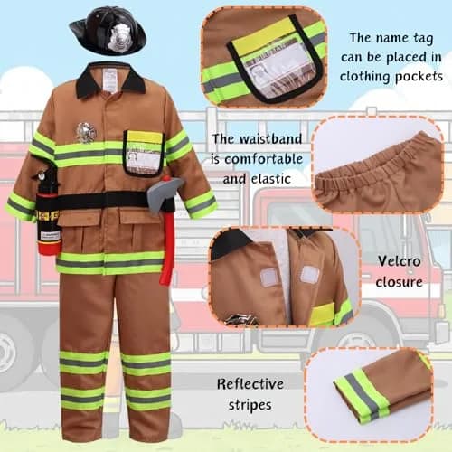 yolsun Kids Fireman Costume Set Halloween Role Play Dress Up Tan, 4-5Y | Authentic US Import for Kids thumbnail 4