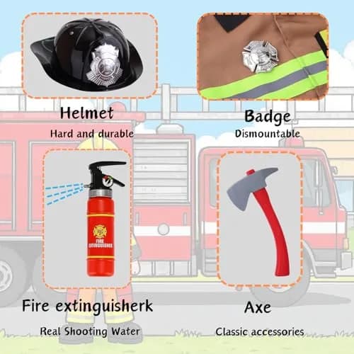 yolsun Kids Fireman Costume Set Halloween Role Play Dress Up Tan, 4-5Y | Authentic US Import for Kids thumbnail 5