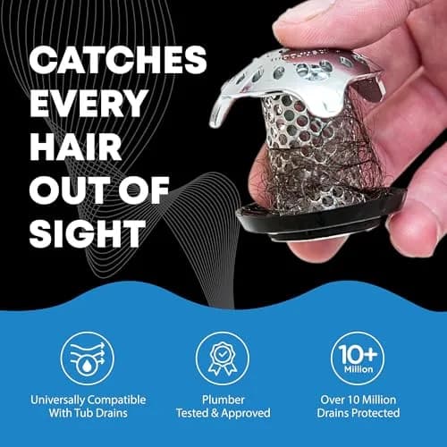TubShroom Ultra Hair Catcher & Strainer for Bathtub Drains, Stainless Steel Combo with Adapters & Stopper | Catches Hair, Prevents Clogs thumbnail 6