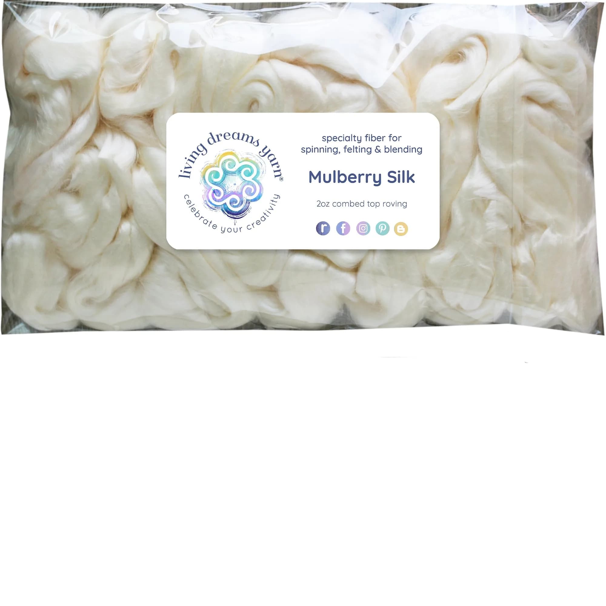 Living Dreams Yarn Mulberry Silk Fiber for Spinning, Blending, Felting, Dyeing 50g (1.76 oz) | Premium Grade Natural White