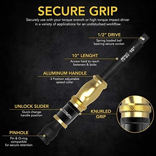 LEXIVON 1/2" Impact Extension Bar with Speed Collar 10" | Cr-Mo Steel, 3-Position Handle, Impact Grade (LX-116) thumbnail 5