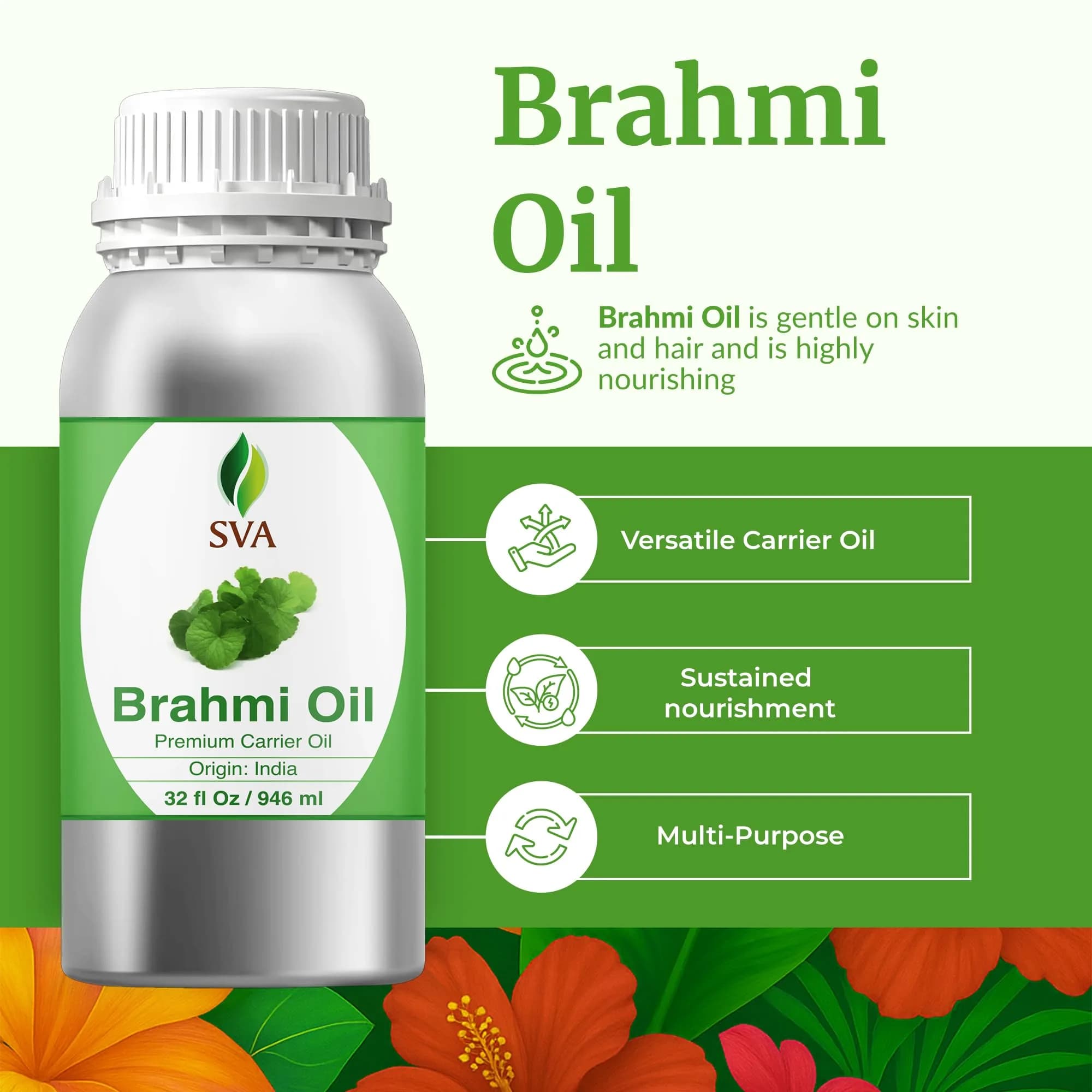 SVA ORGANICS Brahmi Carrier Oil - 32 Fl Oz (946 ml) Large Bottle - view 2
