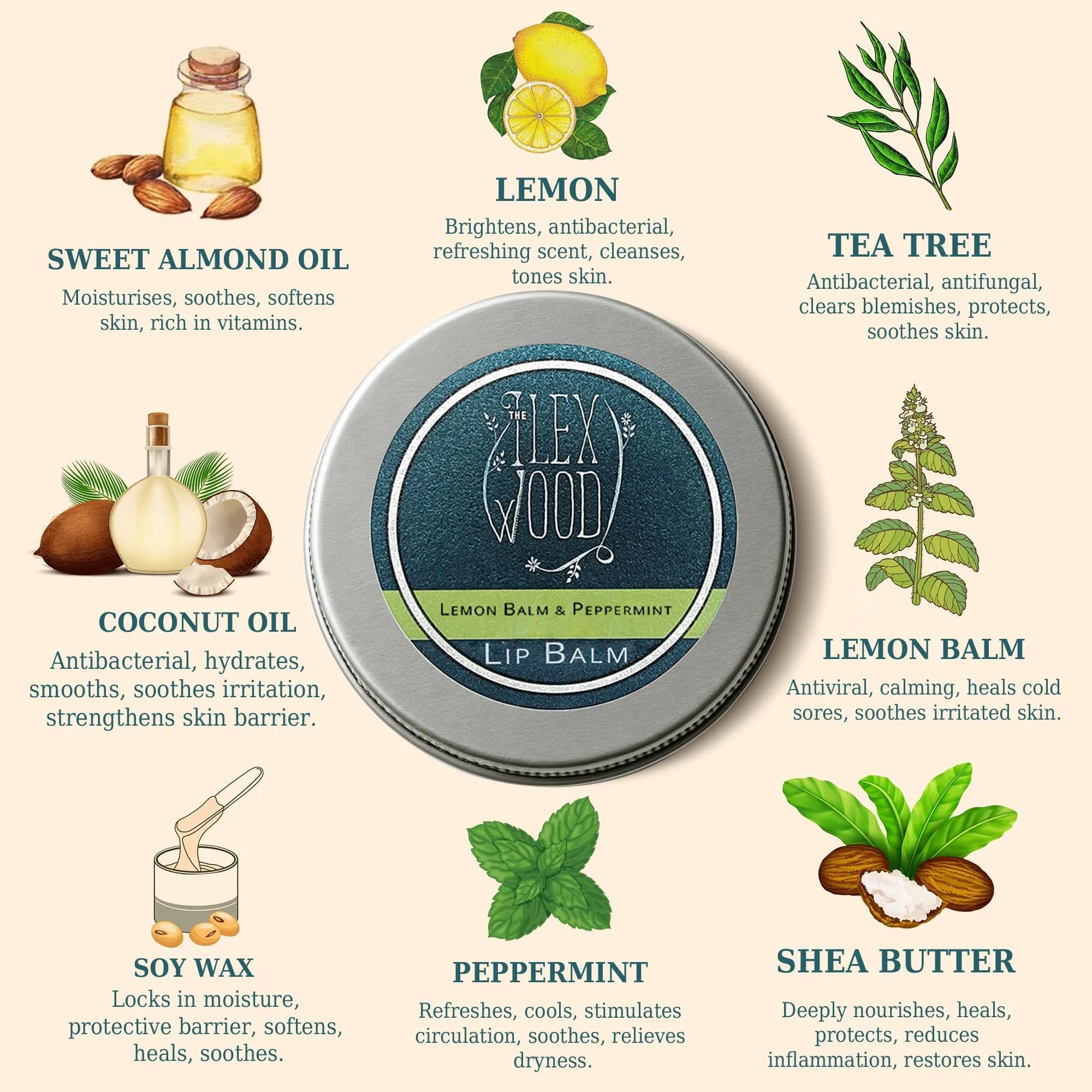 The Ilex Wood Vegan Lip Balm with Lemon Balm & Peppermint, 10ml (0.34 fl oz) | Natural Cold Sore Treatment - view 3