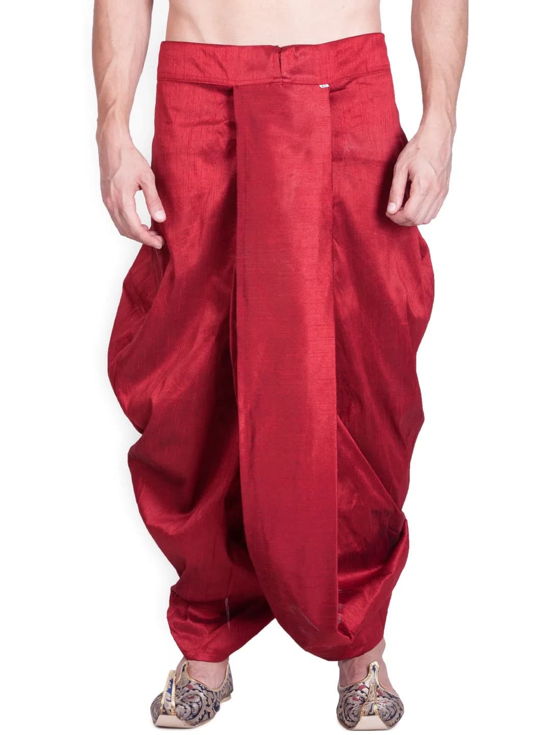 Royal Kurta Men's Silk Blend Dhoti Red | Free Size (44 inches) — Red