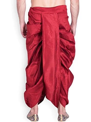 Royal Kurta Men's Silk Blend Dhoti Red | Free Size (44 inches) thumbnail 2