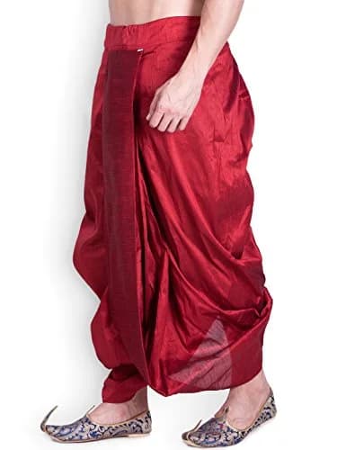 Royal Kurta Men's Silk Blend Dhoti Red | Free Size (44 inches) thumbnail 3