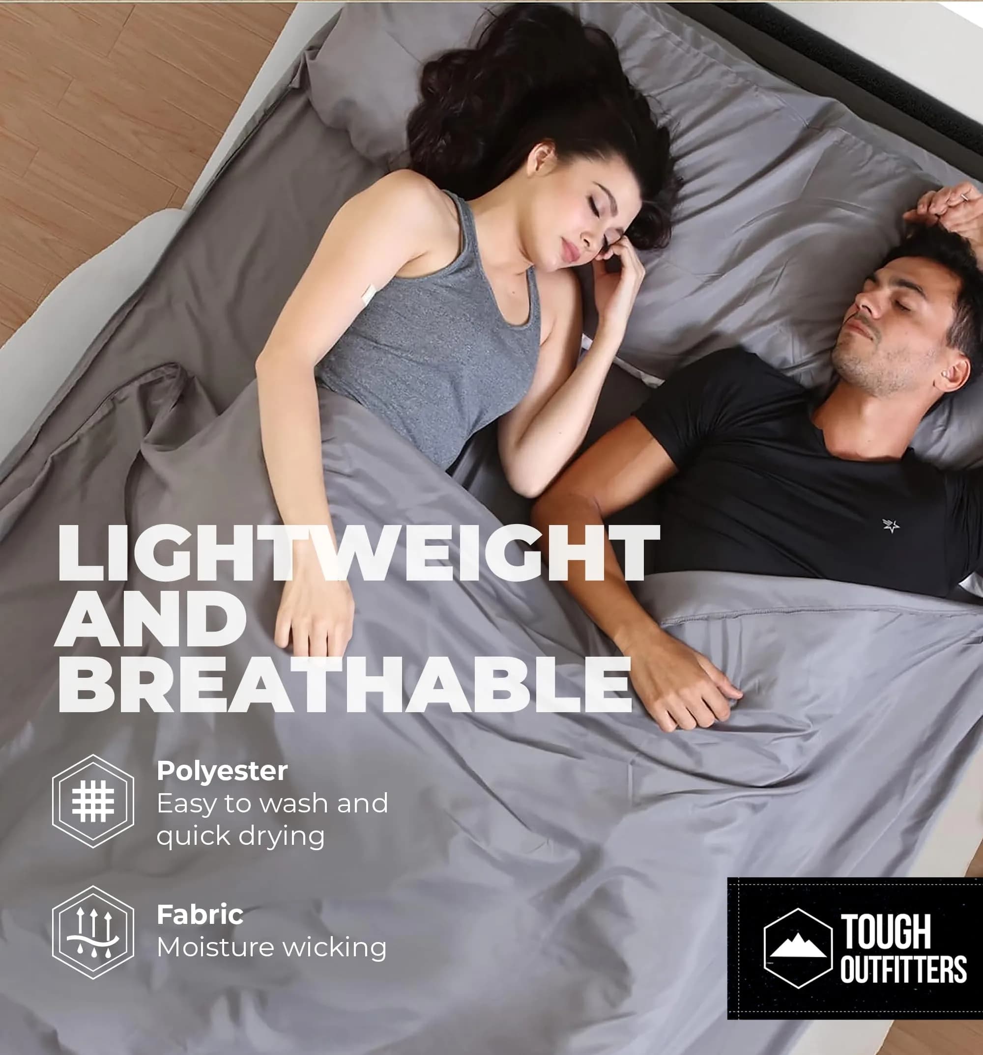 Tough Outdoors XL Sleeping Bag Liner with Zipper - Rectangular Travel Sheet 218cm (85") | Lightweight Polyester for Camping & Hotels - view 5