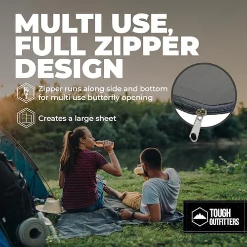 Tough Outdoors XL Sleeping Bag Liner with Zipper - Rectangular Travel Sheet 218cm (85") | Lightweight Polyester for Camping & Hotels thumbnail 6