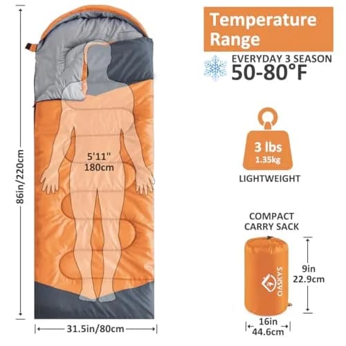 oaskys Camping Sleeping Bag - 3 Season Waterproof & Lightweight | Suitable for Adults & Kids thumbnail 2