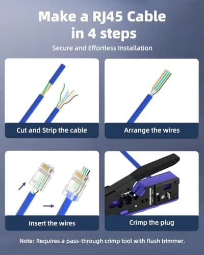 VCE Cat6 RJ45 Pass Through Connectors Gold Plated 8P8C 10 Gbps 50-Pack | UL Listed 250V AC Max thumbnail 6