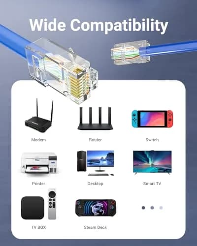 VCE Cat6 RJ45 Pass Through Connectors Gold Plated 8P8C 10 Gbps 50-Pack | UL Listed 250V AC Max thumbnail 8