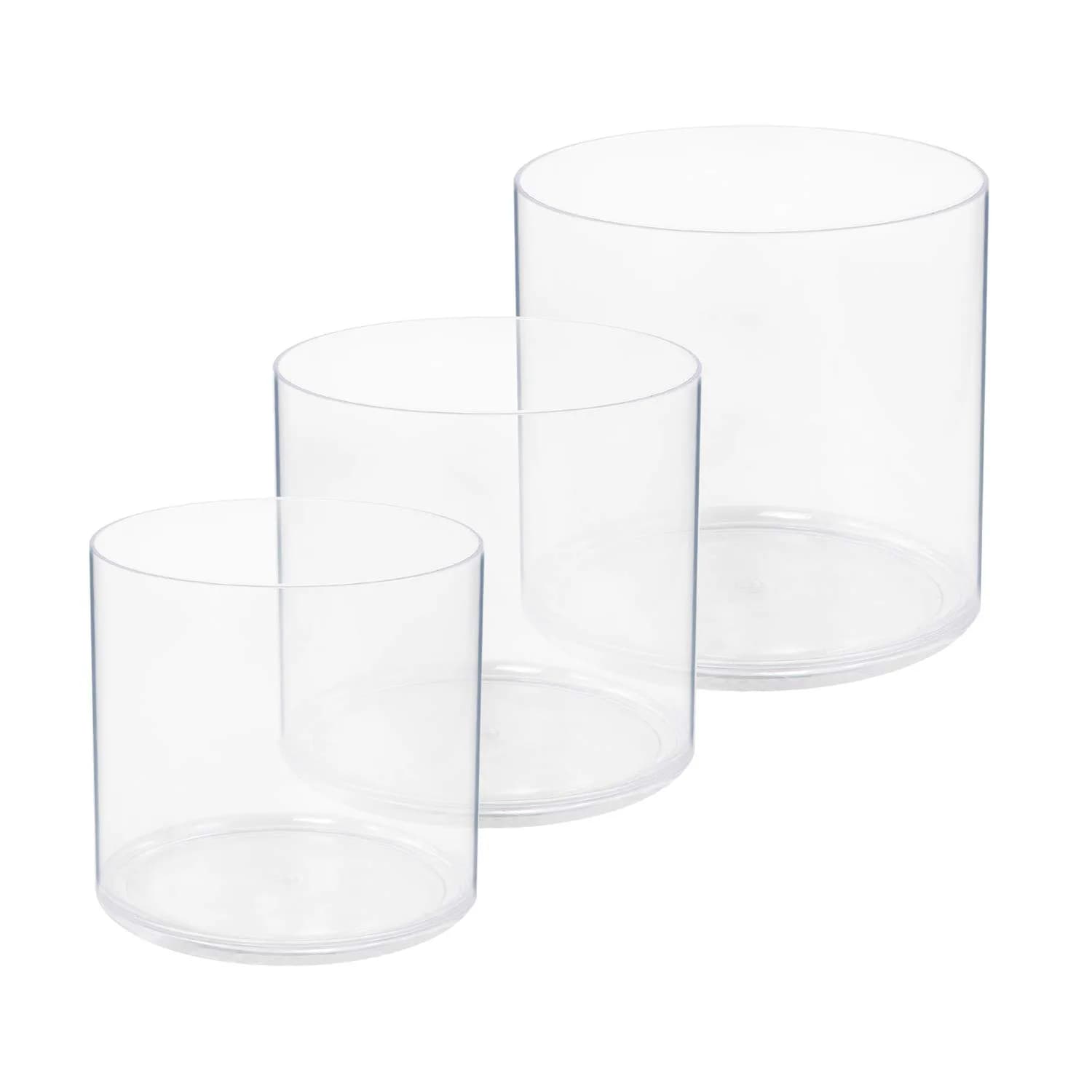 Royal Imports Plastic Cylinder Flower Vase Set of 3 | Non-Breakable Acrylic, 4-6 Inches — Clear