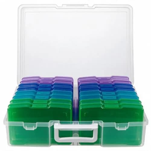 novelinks Photo Storage Box with 16 Inner Cases | 14.8"W x 12"L x 5.1"H (37.6cm x 30.5cm x 13cm) — Cool-Colored