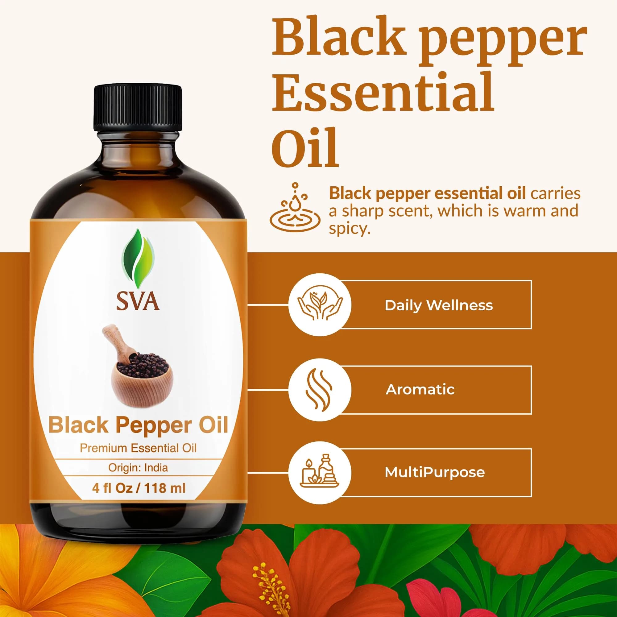 SVA ORGANICS Black Pepper Essential Oil 4 Fl Oz (118 mL) - Pure & Natural - view 2