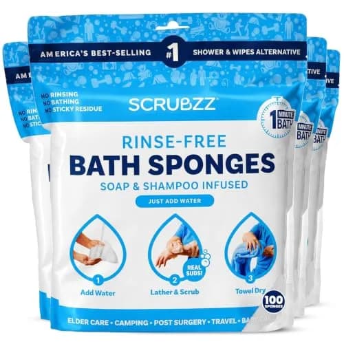 Scrubzz Disposable No Rinse Bathing Wipes 100 Count (4-Pack) | Hypoallergenic & Paraben-Free Cleansing thumbnail 1