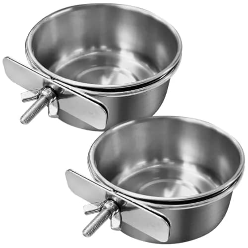 Tfwadmx Bird Feeding Dish Cups Parrot Food Bowl Clamp Holder Coop Cup 2PCS | Stainless Steel Water & Food Bowls for Cage thumbnail 1