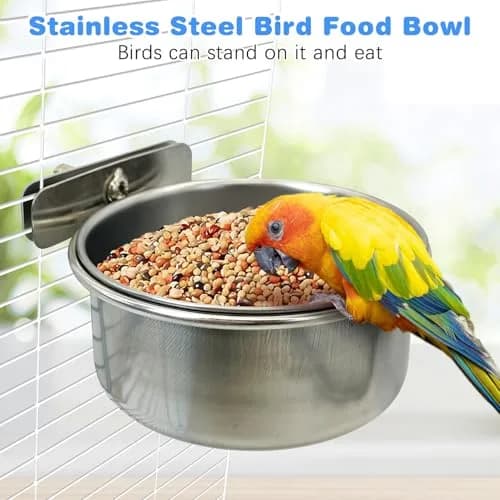 Tfwadmx Bird Feeding Dish Cups Parrot Food Bowl Clamp Holder Coop Cup 2PCS | Stainless Steel Water & Food Bowls for Cage thumbnail 5