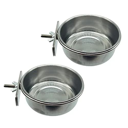 Tfwadmx Bird Feeding Dish Cups Parrot Food Bowl Clamp Holder Coop Cup 2PCS | Stainless Steel Water & Food Bowls for Cage thumbnail 9