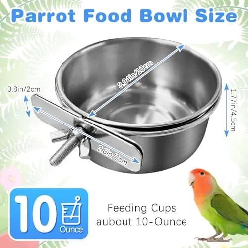 Tfwadmx Bird Feeding Dish Cups Parrot Food Bowl Clamp Holder Coop Cup 2PCS | Stainless Steel Water & Food Bowls for Cage thumbnail 2