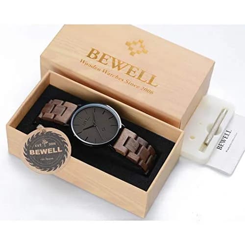 BEWELL Wooden Watches for Men Women Slim Analog Quartz Minimalist Couple Wrist Watch (Mens-Black) | Eco-Friendly & Stylish thumbnail 6