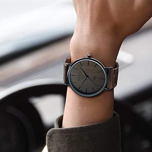 BEWELL Wooden Watches for Men Women Slim Analog Quartz Minimalist Couple Wrist Watch (Mens-Black) | Eco-Friendly & Stylish thumbnail 2