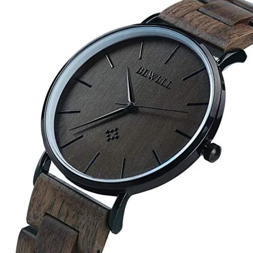 BEWELL Wooden Watches for Men Women Slim Analog Quartz Minimalist Couple Wrist Watch (Mens-Black) | Eco-Friendly & Stylish thumbnail 3