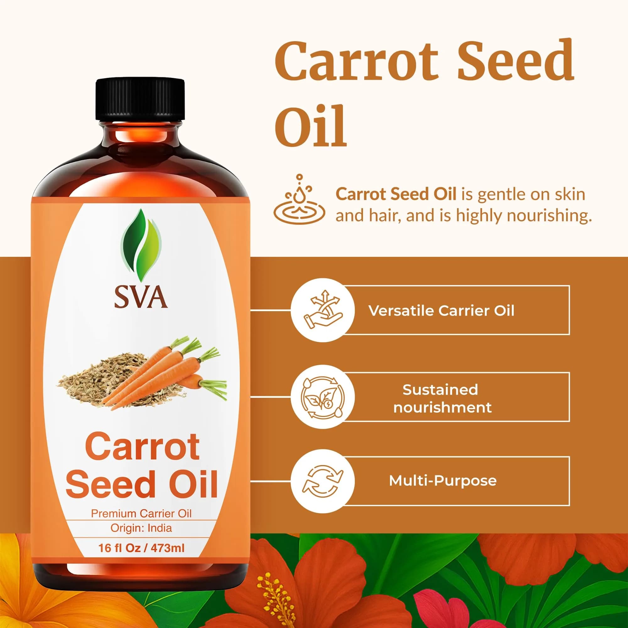 SVA ORGANICS Carrot Seed Carrier Oil - 16 Fl Oz (473 ml) - Pure & Natural - view 2