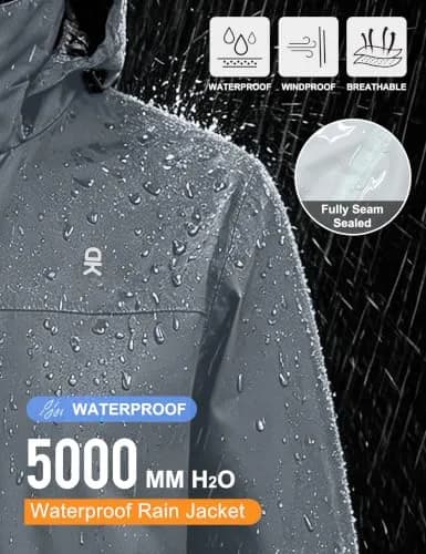 Little Donkey Andy Men's Waterproof Rain Jacket Hiking Gray S | Windproof & Breathable thumbnail 3