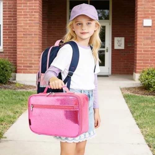 FlowFly Kids Lunch Box Insulated Soft Bag Pink | 5.8L (195ml) Thermal Meal Tote Kit for Girls & Boys thumbnail 6