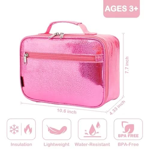 FlowFly Kids Lunch Box Insulated Soft Bag Pink | 5.8L (195ml) Thermal Meal Tote Kit for Girls & Boys thumbnail 2
