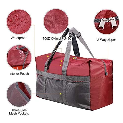 REDCAMP 75L Extra Large Travel Duffle Bag Lightweight Waterproof, Wine Red | Water-Resistant & Foldable for Travel & Outdoor Use thumbnail 4