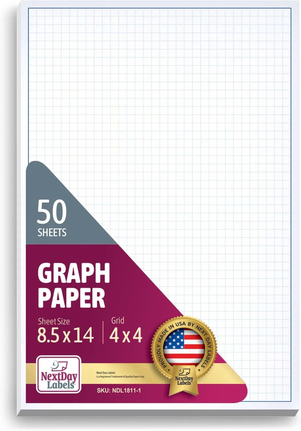 NextDayLabels Blueprint Graph Paper Pad 8.5x14 | 50 Sheets for Engineering & Drafting - main product image