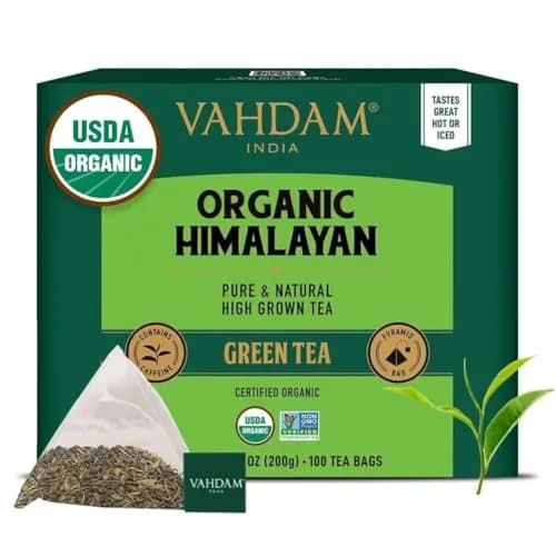 VAHDAM Organic Himalayan Green Tea 100 Count Pyramid Tea Bags | USDA Organic & Plant-Based thumbnail 1