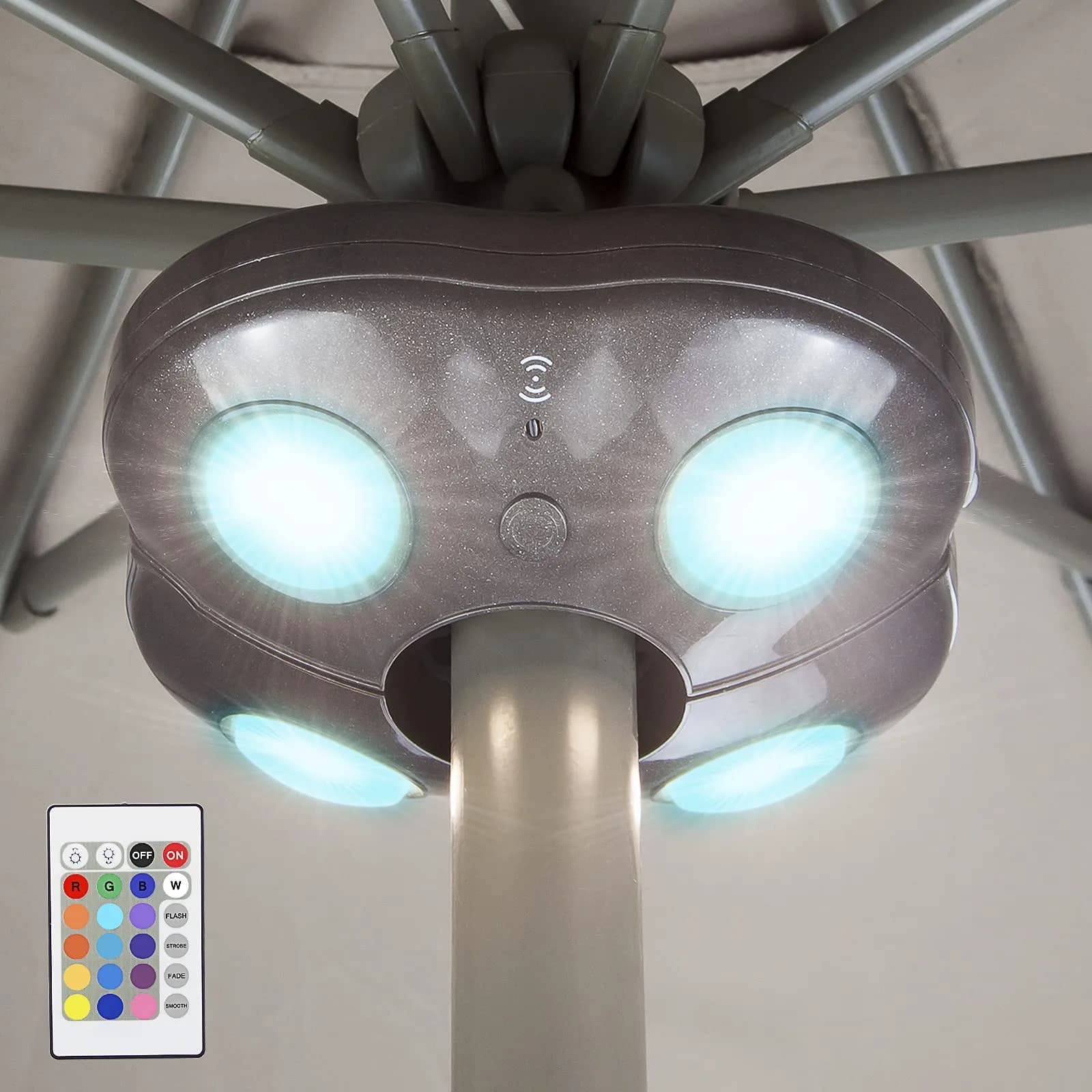 HONWELL Patio Umbrella Light Wireless Battery Operated LED with Remote | 12 Color Changing, 250 Lumens, Waterproof — brown