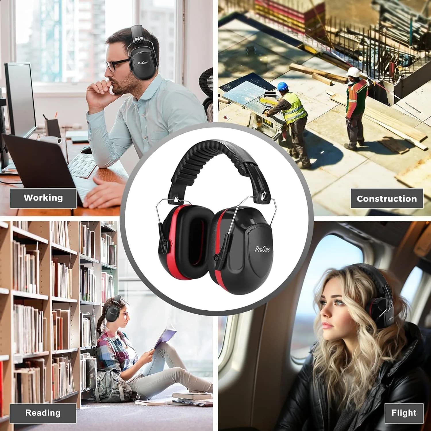ProCase Professional Safety Ear Muffs NRR 28dB | Adjustable Noise Reduction Earmuffs for Adults & Kids, Shooting, Construction, Lawn Mowing, Studying, Autism Sensory Needs - view 7