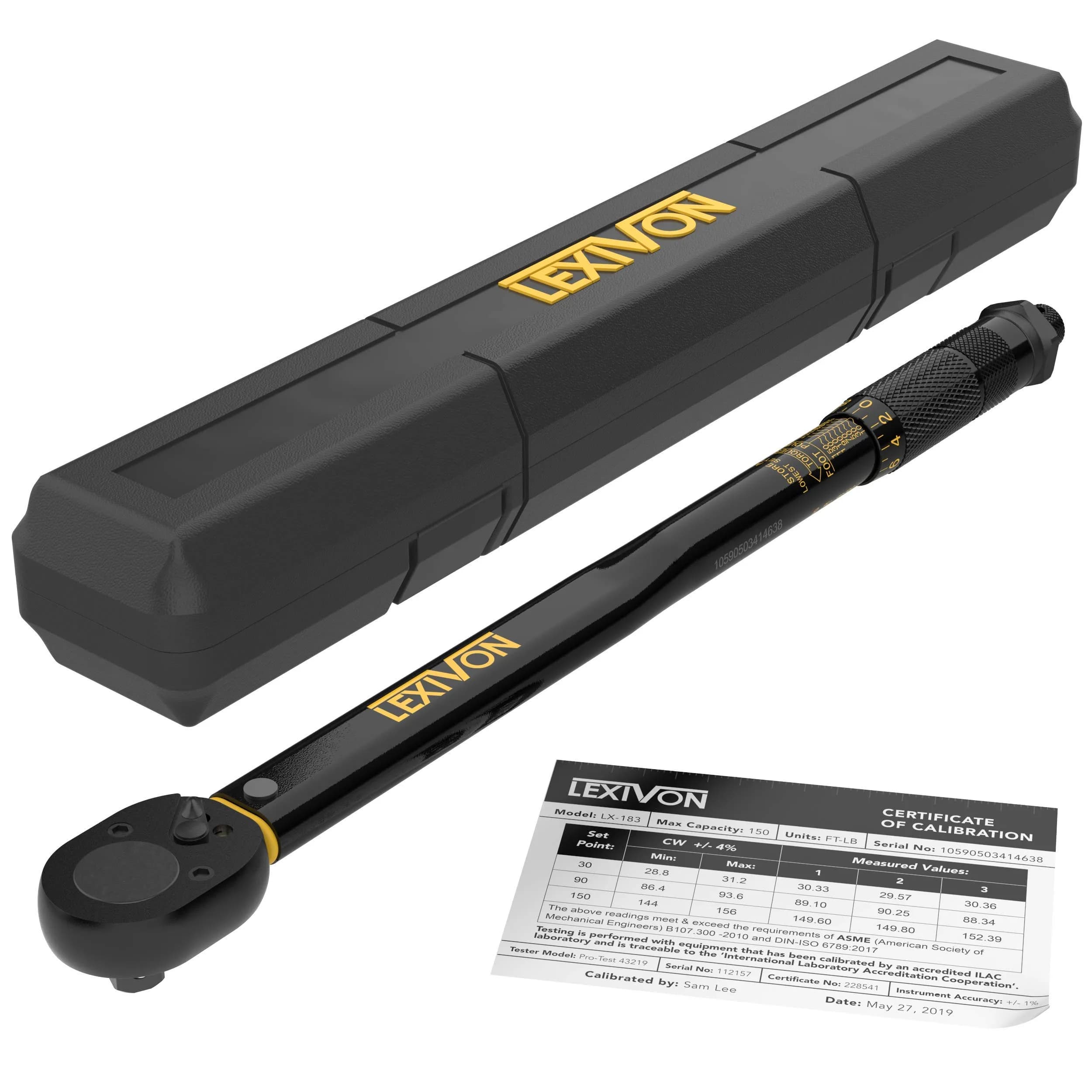 LEXIVON 1/2-Inch Drive Click Torque Wrench 13.6~203.5 Nm (18.38 inch) | Precision Calibrated for Automotive Use