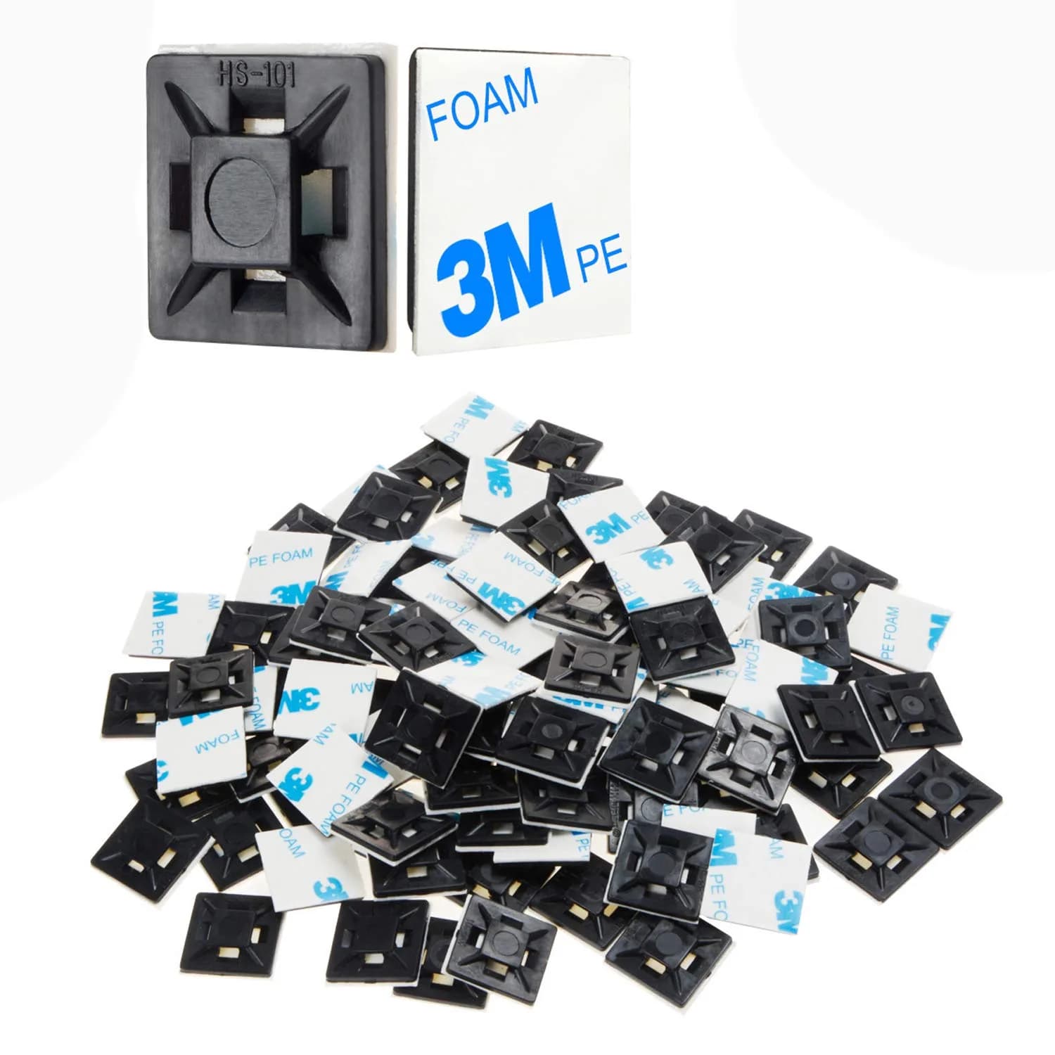 XHF Black 1.1" Self-Adhesive Cable Tie Mounts - 100 Piece Pack | Secure Wire Organization - main product image
