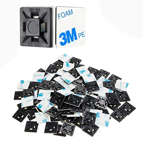 XHF Black Self-Adhesive Cable Tie Mounts 100 PCS (19.5mm Base) | Organize Wires with Strong Adhesive — Black / 1.1"-100pcs