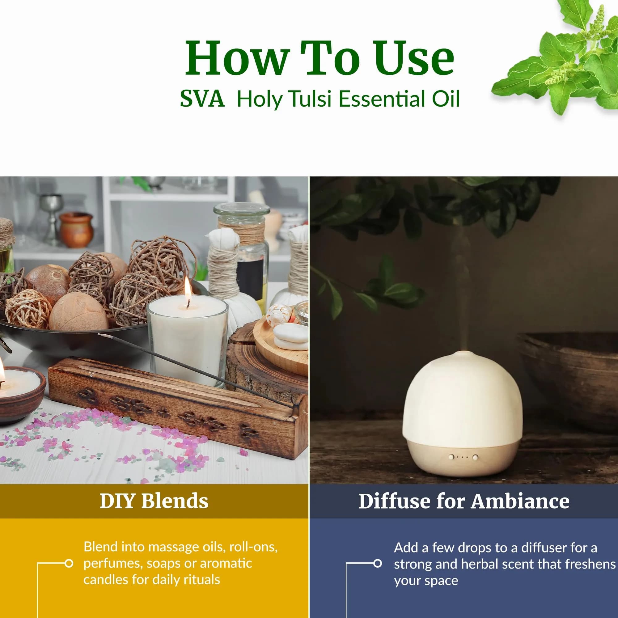 SVA ORGANICS Holy Tulsi Essential Oil 10 ml (0.33 Fl Oz) | Pure, Herbal Aroma for Diffusers & Skin - view 6