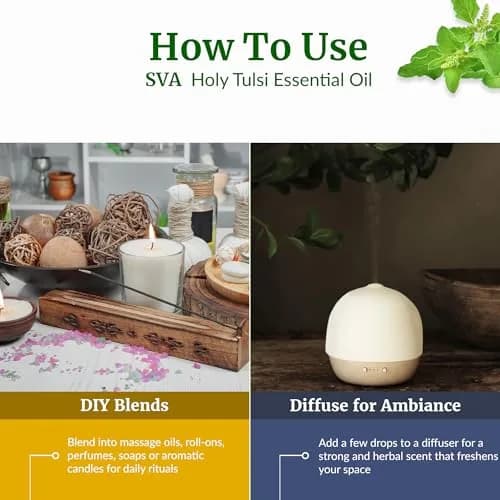 SVA ORGANICS Holy Tulsi Essential Oil 10 ml (0.33 Fl Oz) | Pure, Herbal Aroma for Diffusers & Skin thumbnail 6