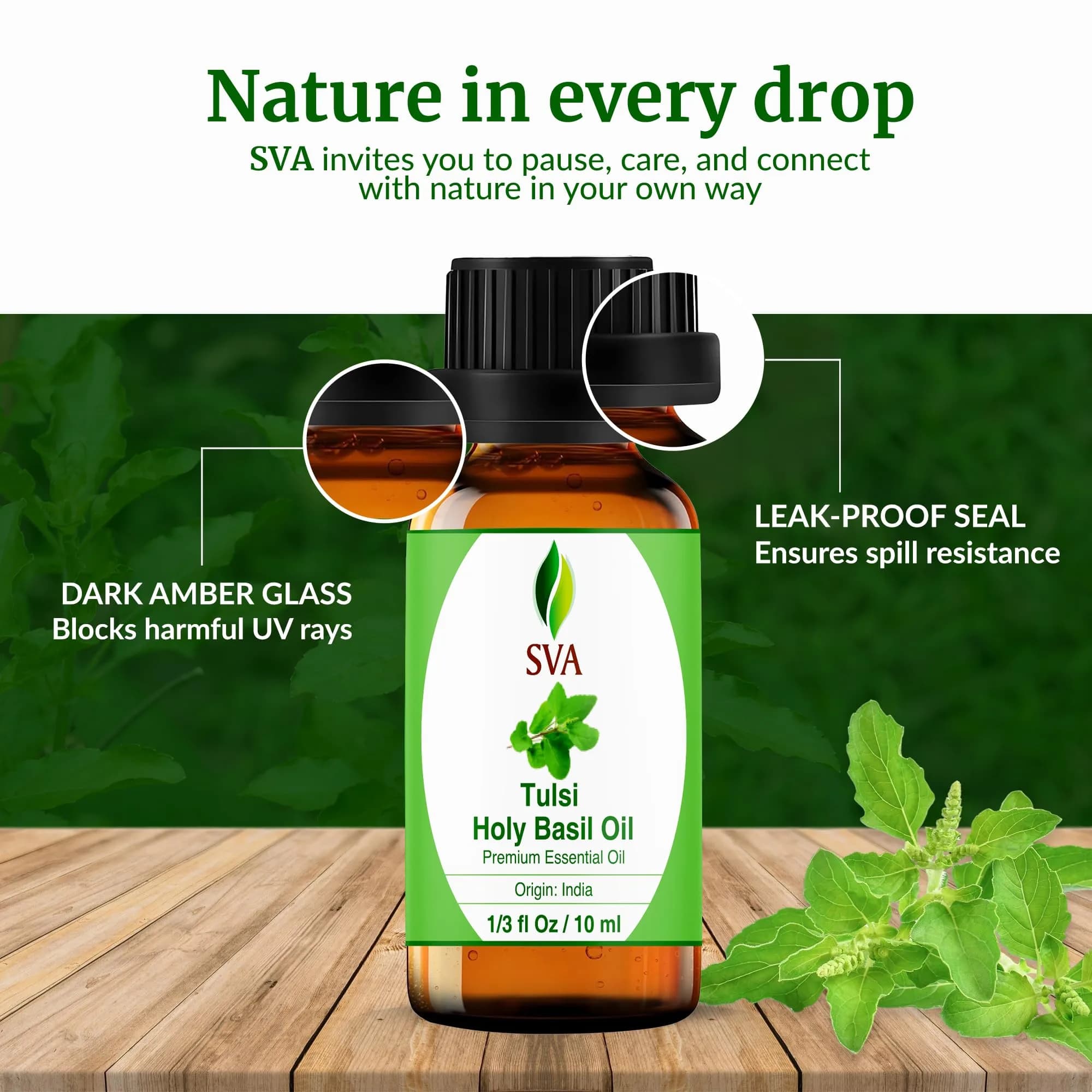 SVA ORGANICS Holy Tulsi Essential Oil 10 ml (0.33 Fl Oz) | Pure, Herbal Aroma for Diffusers & Skin - view 7