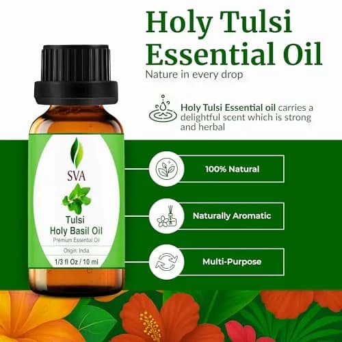 SVA ORGANICS Holy Tulsi Essential Oil 10 ml (0.33 Fl Oz) | Pure, Herbal Aroma for Diffusers & Skin thumbnail 2