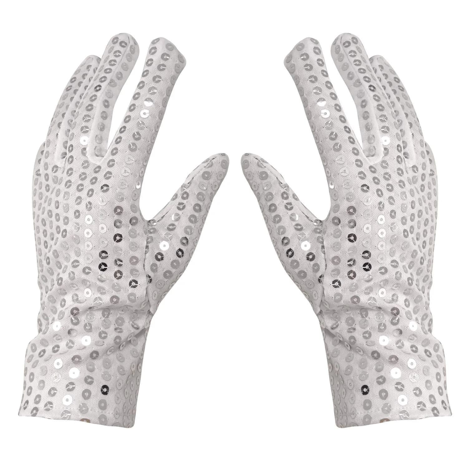 Honbay Silver Sparkling Sequin Gloves for Dance Performance - 23cm (9in) Pair — Silver