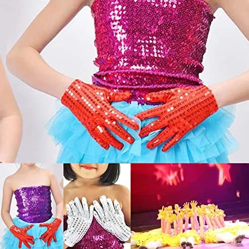 Honbay Silver Sparkling Sequin Gloves for Dance Performance - 23cm (9in) Pair thumbnail 6