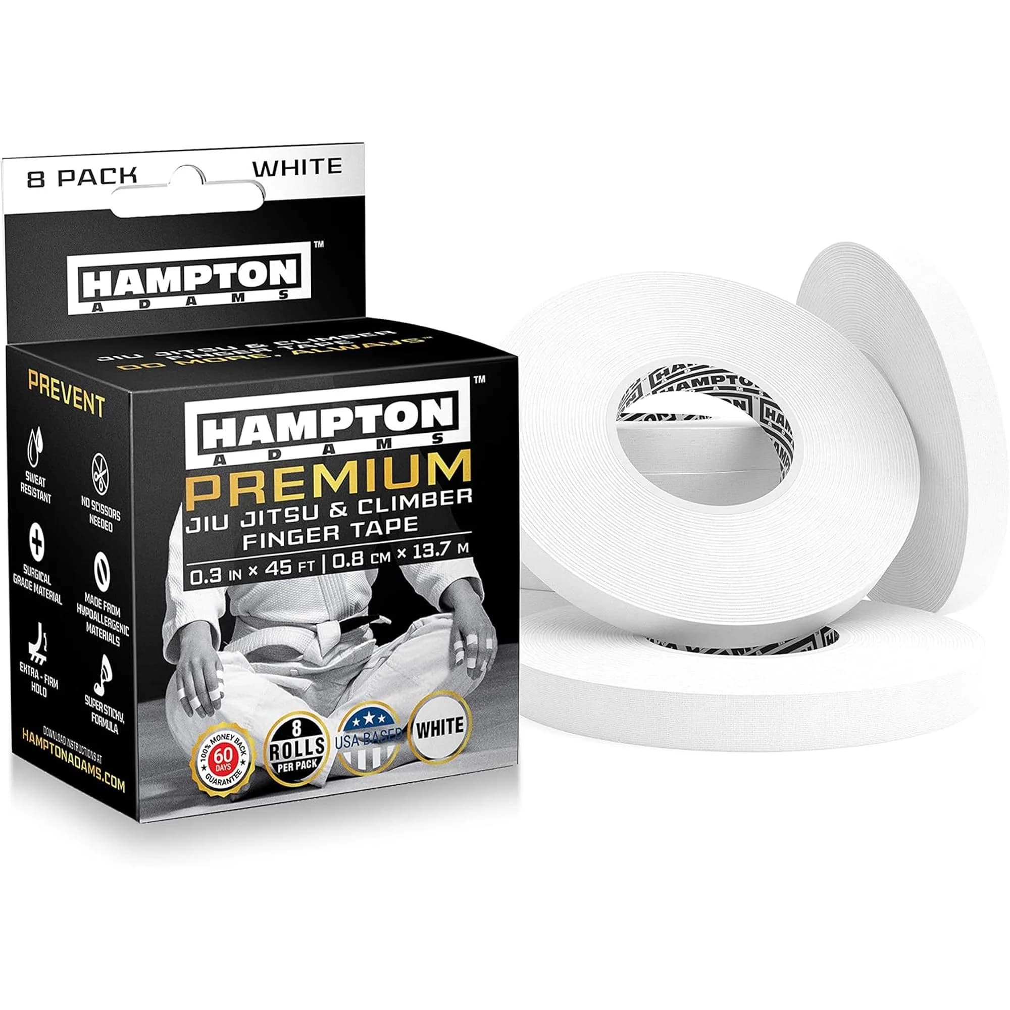 Hampton Adams Pro Finger Tape 360 ft (109.7 m) | Non-Slip Grip for BJJ, Climbing & Volleyball — White